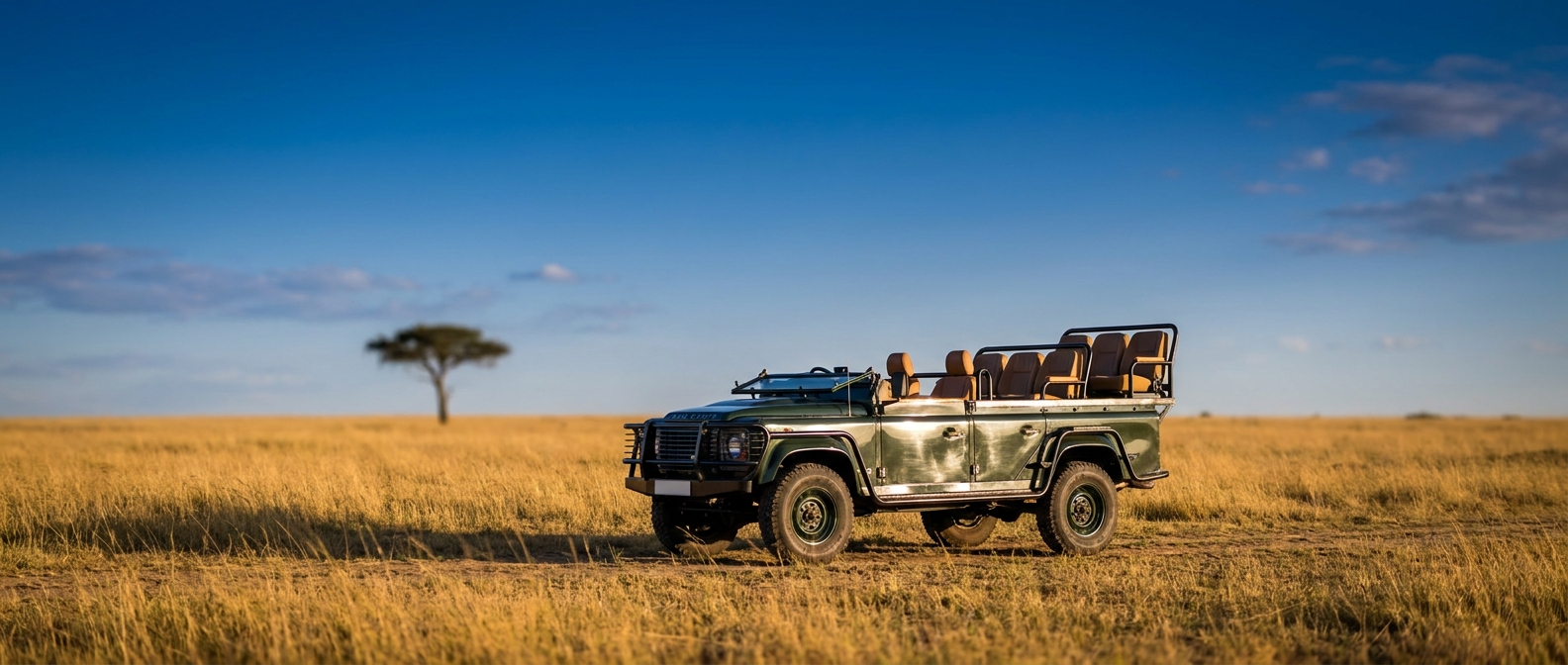 Luxury safari vehicle on a Masai Mara game drive, a key part of safari cost