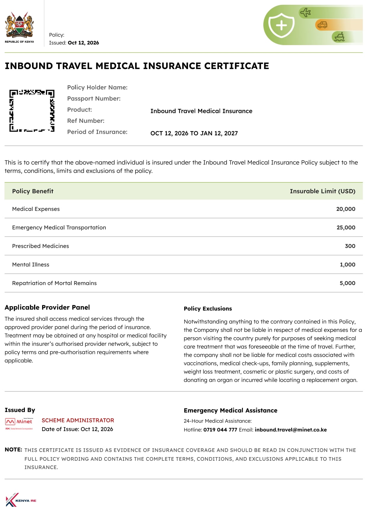 Redacted insurance receipt and status evidence saved separately from an eTA